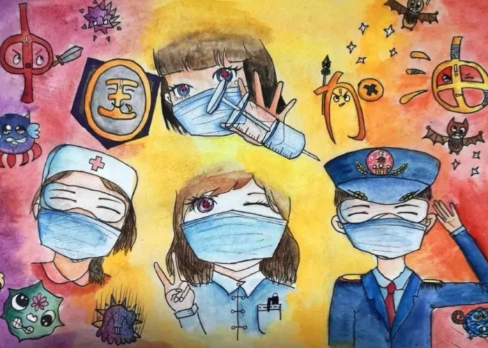 疫情防控全民，疫情防控全民行动绘画